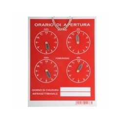 CARTELLO ORARIO 4 OROLOGI TEMPOPOL ROSSO cm 16x21