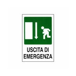 CARTELLO USCITA EMERGENZA GIU' 12x 18 ADESIVO